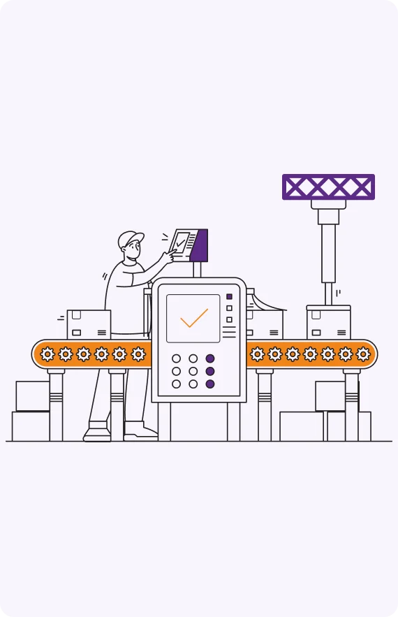 Illustration of a person operating machinery on a production line, representing manufacturing operations