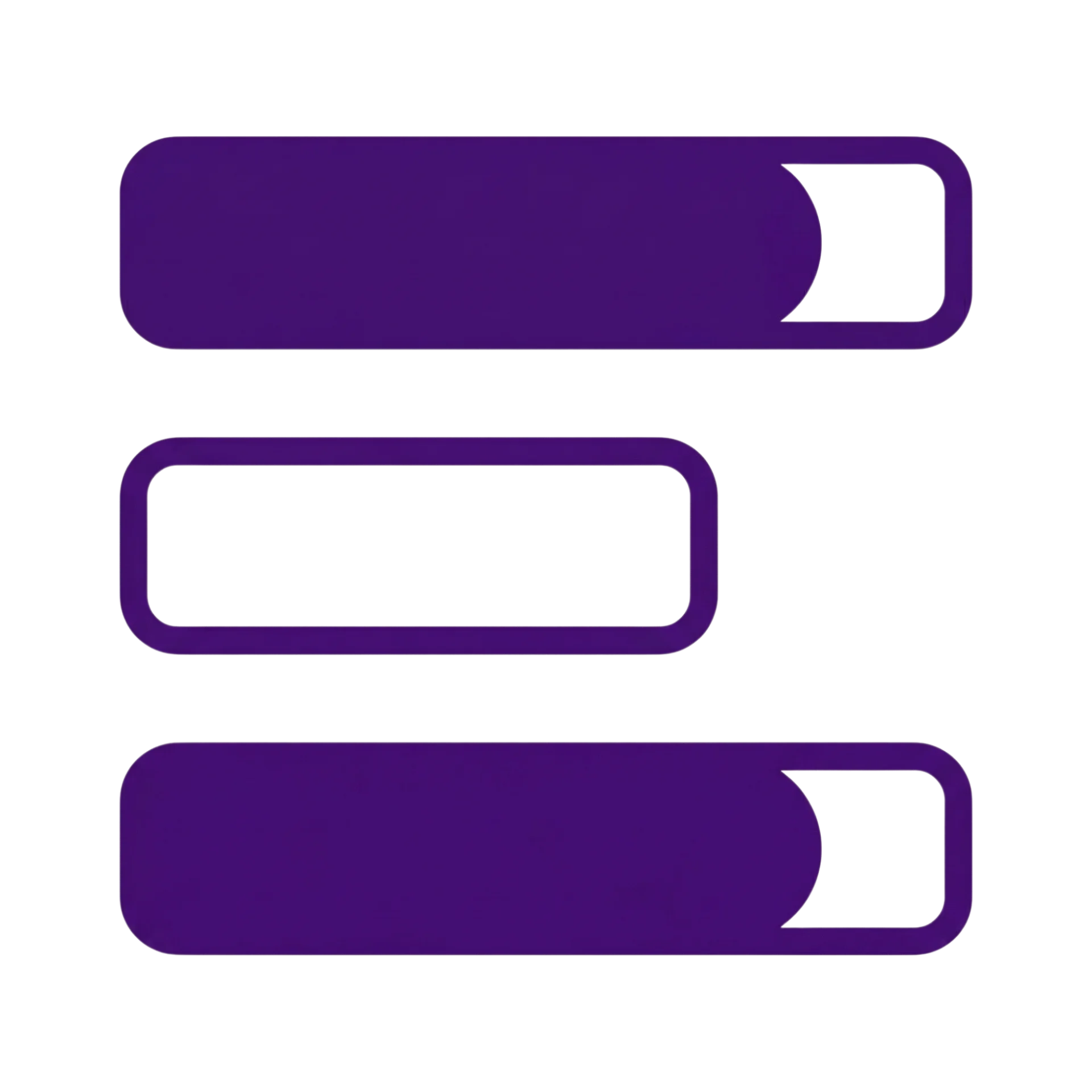 Three purple horizontal bars, the middle one a hollow outline, representing strategic alignment