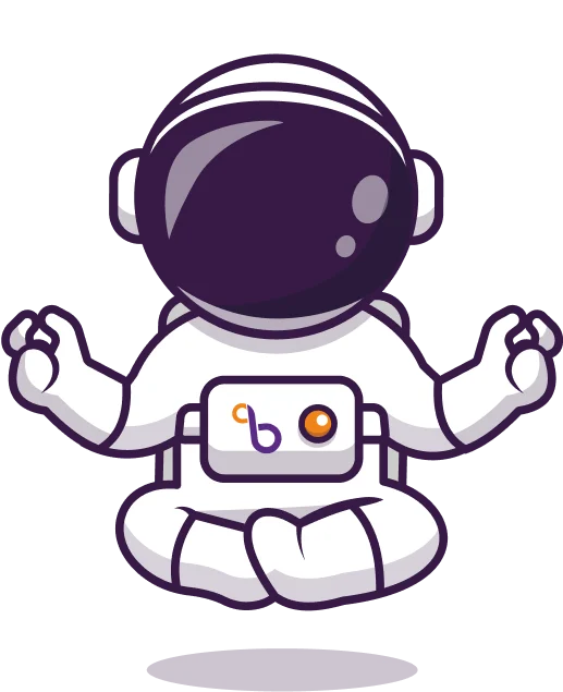 Cartoon astronaut in a meditative pose, representing comprehensive services