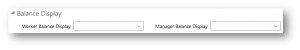 Oracle Cloud Absence Management screenshot showing Balance Display options for Worker and Manager