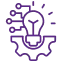 Purple outline icon of a lightbulb with circuit connections on a cog, representing core services