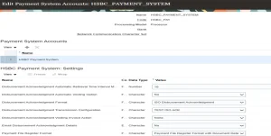 Screenshot of Oracle Fusion Payment System Accounts settings for HSBC Payment System