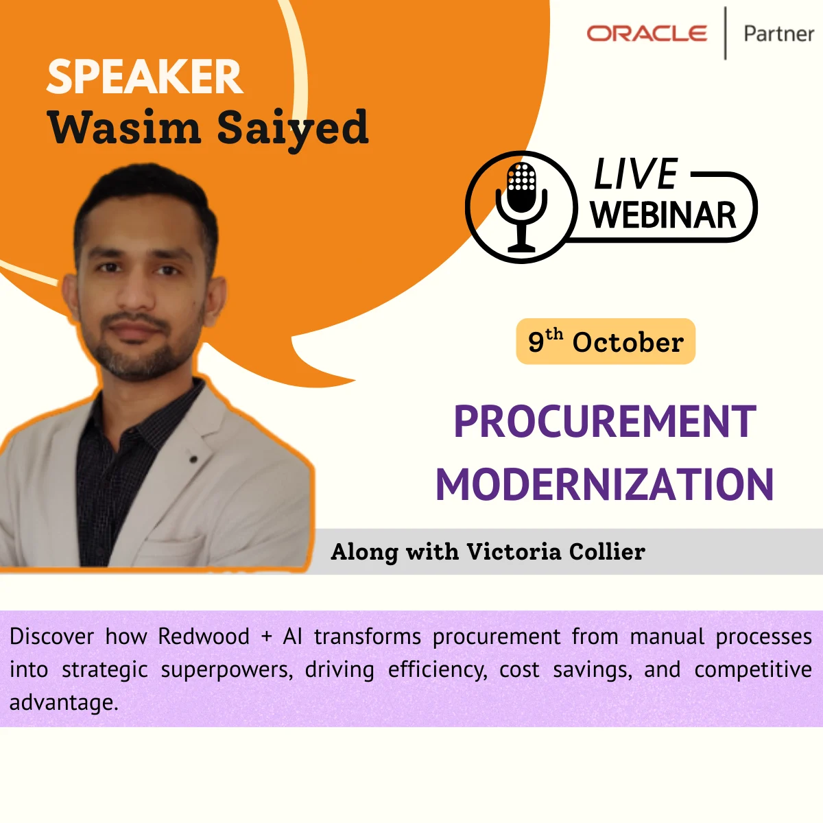 Wasim Saiyed, speaker for the Procurement Modernisation webinar on 9th October