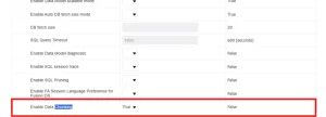 Oracle ERP System settings for data processing, with Enable Data highlighted