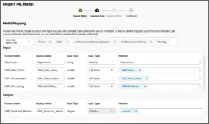 Screenshot of the Import ML Model screen in Oracle EPM