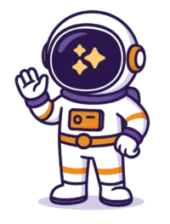Cartoon astronaut with stars in their visor, waving